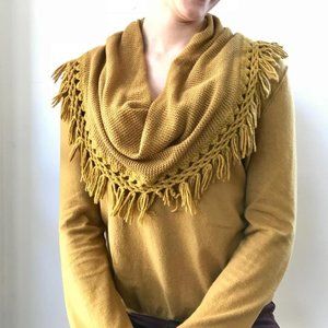 ANTHROPOLOGIE ANGEL OF NORTH CASHMERE NEW COWL NECK FRINGE SWEATER SIZE MEDIUM